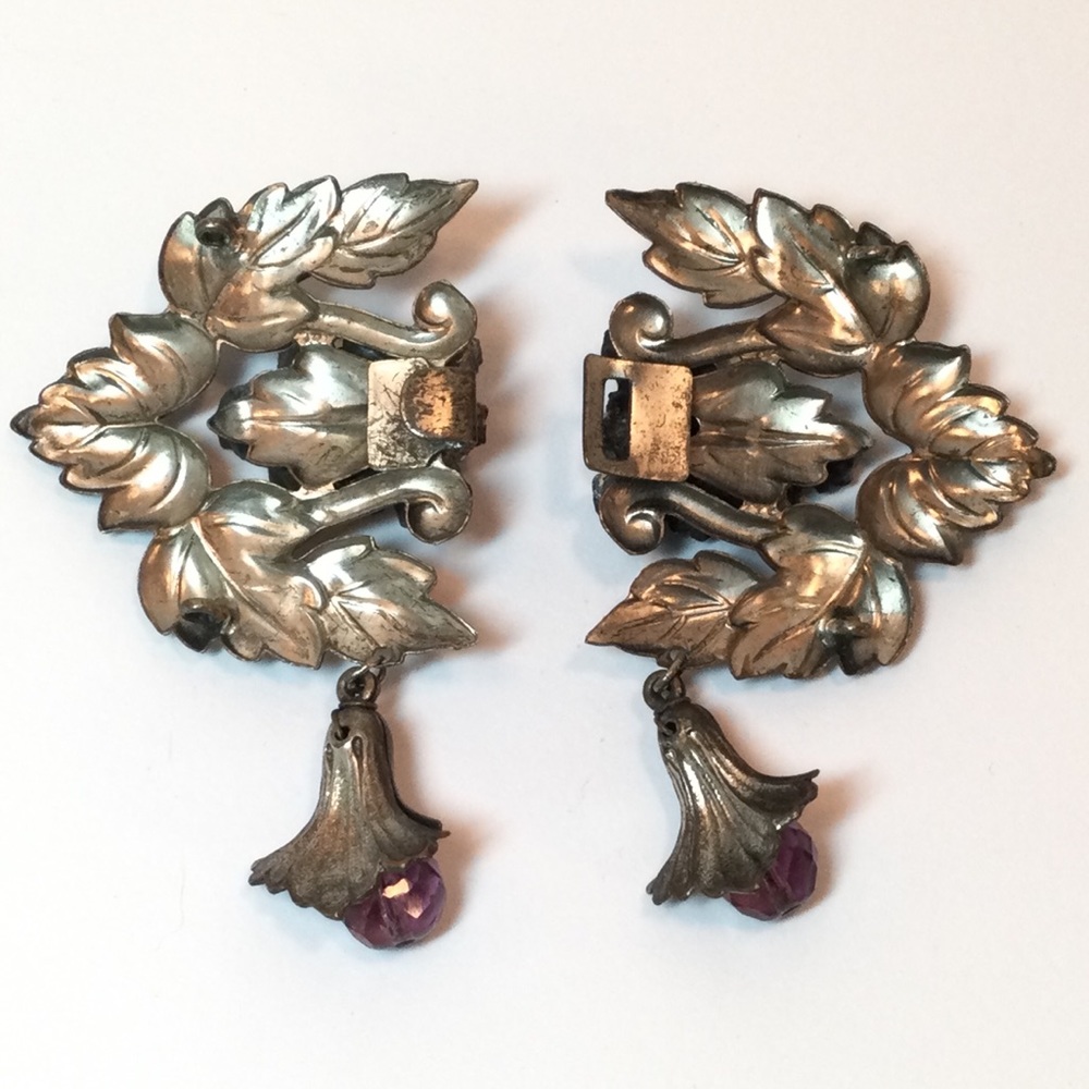 Vintage Belt Buckle, Silver w/Purple Stones - Picture 3 of 5